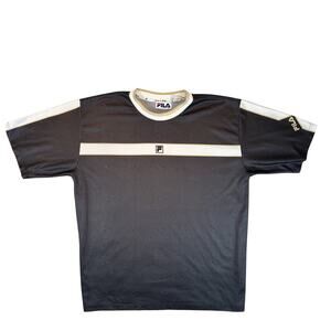 Vintage FILA Shirt Medium Black Athletic Sports Short Sleeve Made in Italy 80s